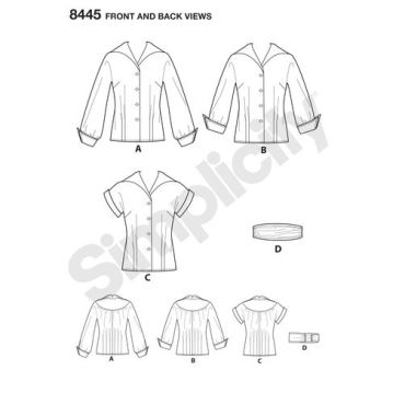 simplicity-vintage-blouse-cummerbund-miss-pattern-8445-front-back-view