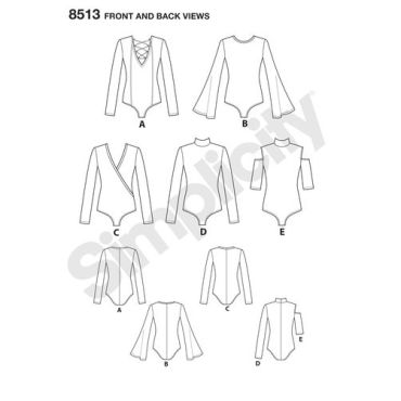 simplicity-bodysuit-pattern-8513-front-back-view