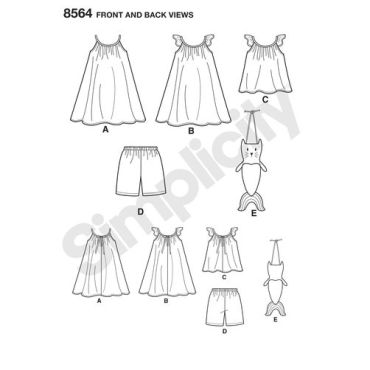 simplicity-child-dress-top-bag-pattern-8564-front-back-view
