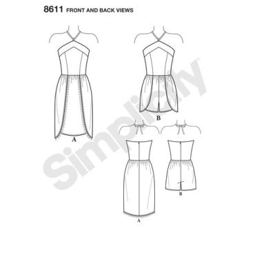 simplicity-mimi-g-dress-romper-halter-pattern-8611-front-back-view